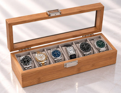 Boîte à montres 6 places - Bambou vitré