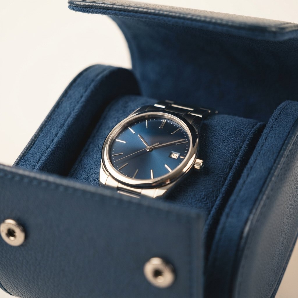 Gros plan sur l'intérieur du berceau en suédine bleu marine, montre en place.